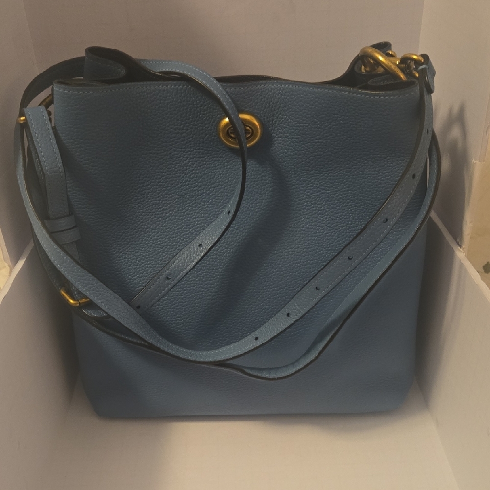 Coach Blue Polished Pebble Leather Charlie Bucket Bag